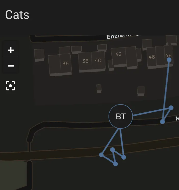 Karte zeigt den Standortverlauf eines Haustieres.